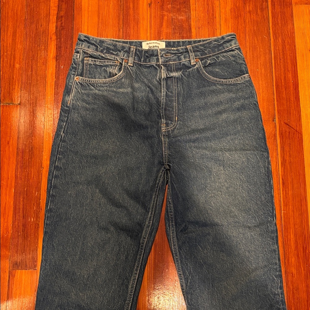 Reformation High-Rise Straight Jeans in Dark Blue Wash - Picture 9 of 11